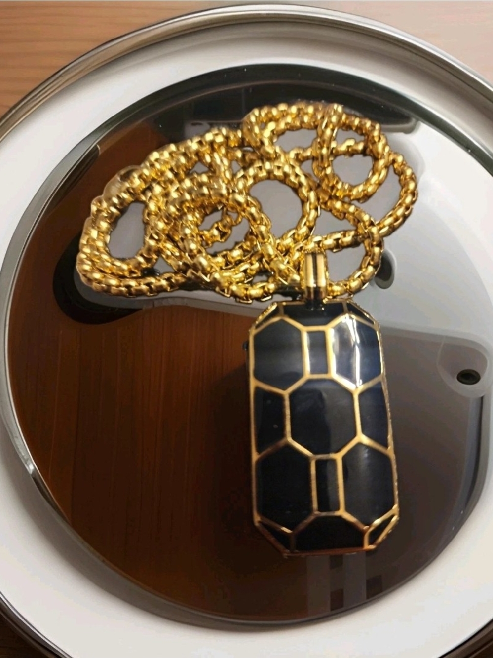 Gold Chain Necklace with Black Geometric Pendant - Mens Jewelry